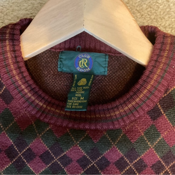 VINTAGE  DAD SWEATER RED ARGYLE WOOL SZ L - Picture 3 of 8